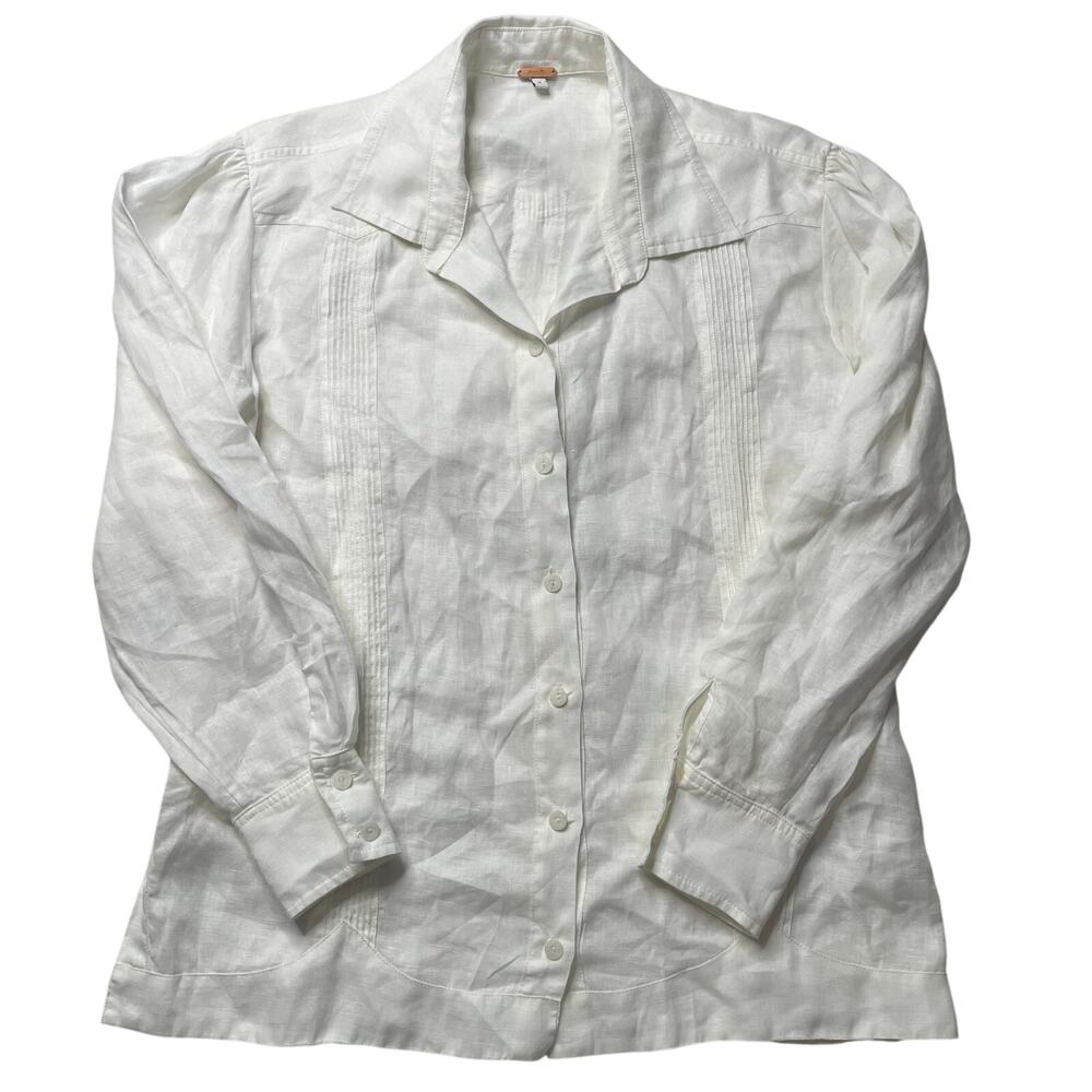 Johanna Ortiz White Button Up Linen Shirt Size Small Women's